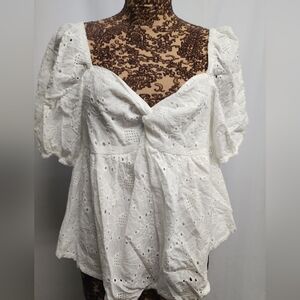 White Eyelet Puff Sleeve Top. Sz Med. New